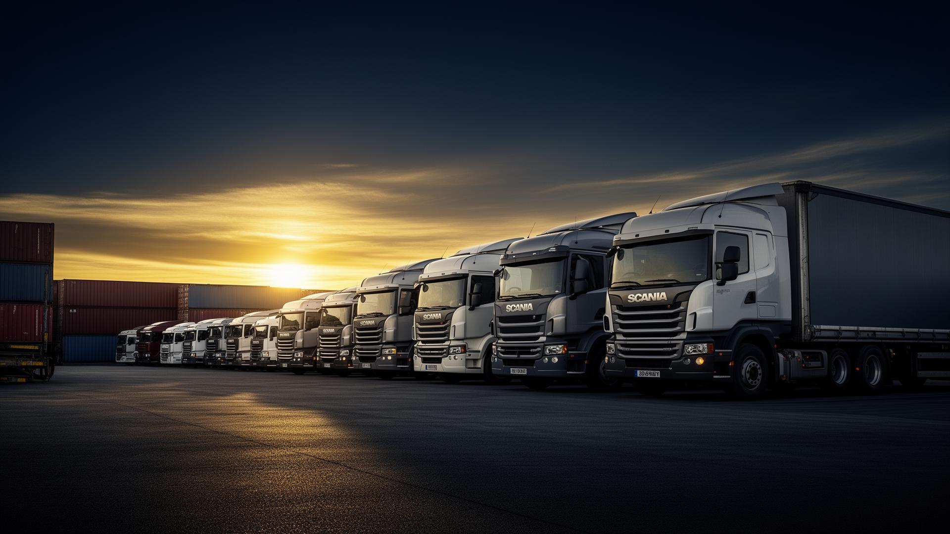 Trucking fleet at sunrise