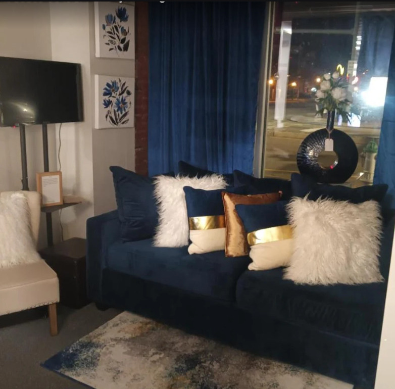 Client seating area with luxury finishes